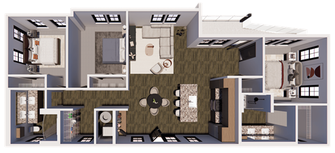 Floor plan for 3 beds, 2 baths, 1431 sqft